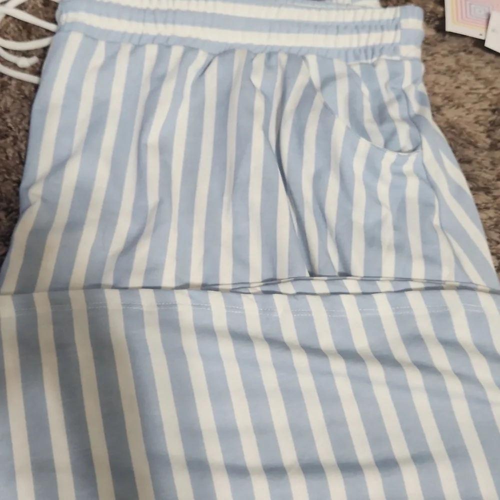 Lularoe Light Blue and White Striped Pull On Tie Waist Skirt Size 3XL